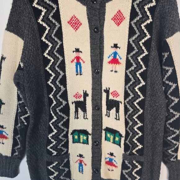 Artesanias Pachamama 100% Alpaca Peruvian Handknit Cardigan Sweater Large - Picture 5 of 8